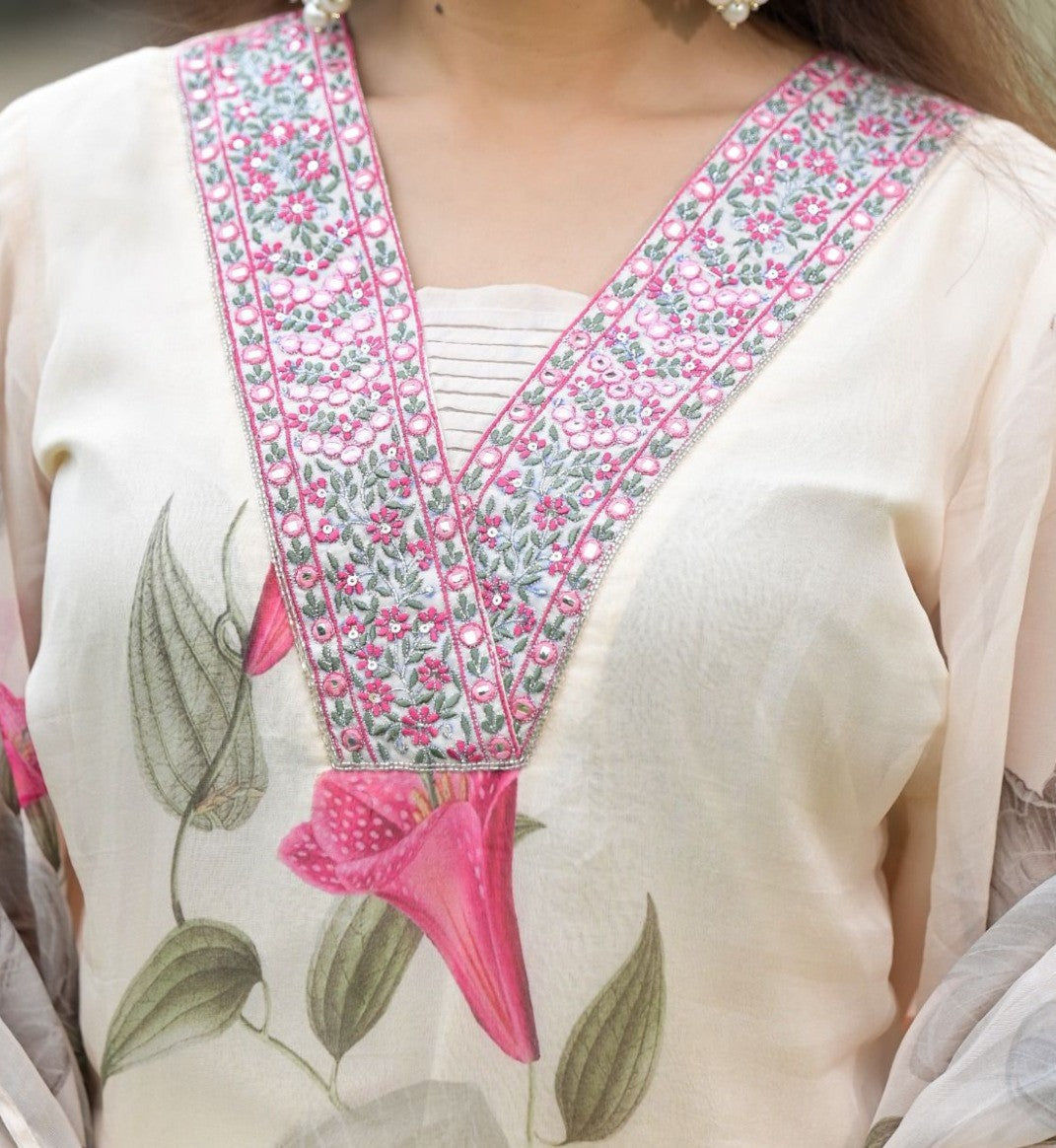 Exclusive Party Wear Embroidered white Kurta Pant Dupatta Set for Women's and Girl's