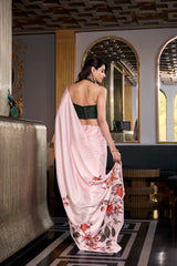 Off White Satin Silk Printed Saree