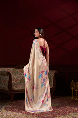 Women's Floral Printed Satin Silk Saree