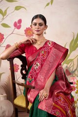 Green Tussar Chex Patola Print Saree