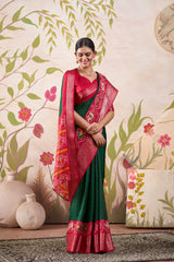 Green Tussar Chex Patola Print Saree