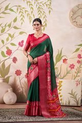 Green Tussar Chex Patola Print Saree
