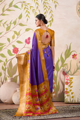 Purple Tussar Chex Patola Print  Saree