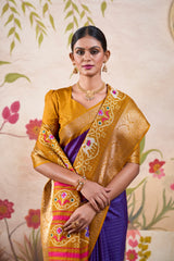 Purple Tussar Chex Patola Print  Saree