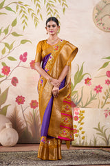 Purple Tussar Chex Patola Print  Saree