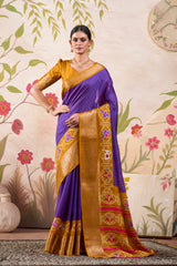 Purple Tussar Chex Patola Print  Saree