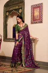 Wine Poly Cotton Kalamkari Print Saree