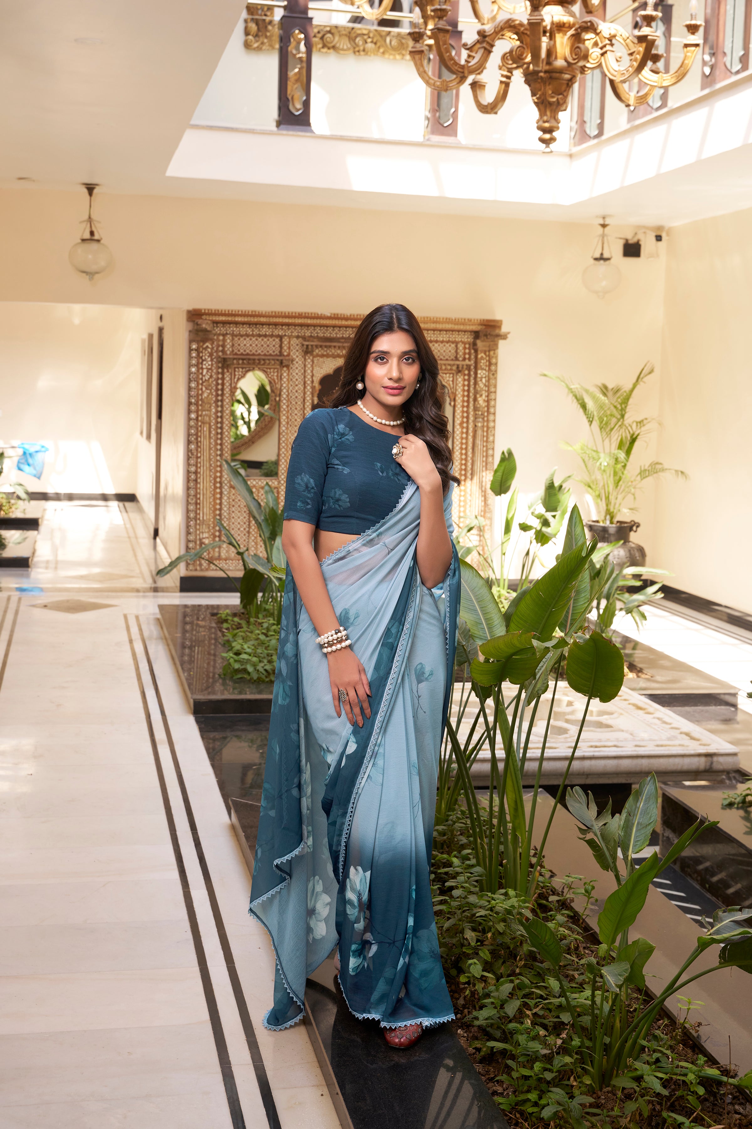 Floral Gotta Patti Georgette Tussar Saree