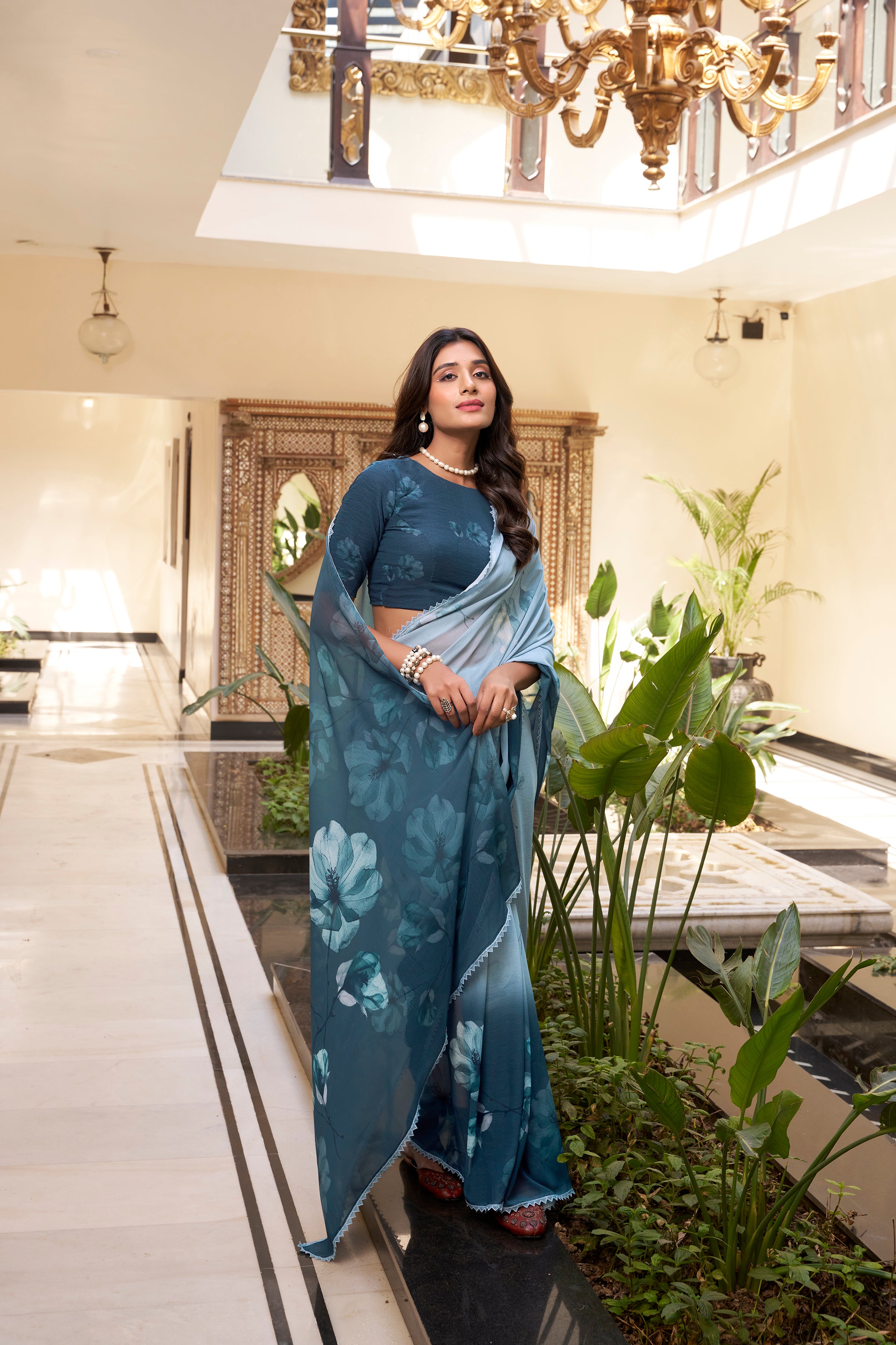 Floral Gotta Patti Georgette Tussar Saree