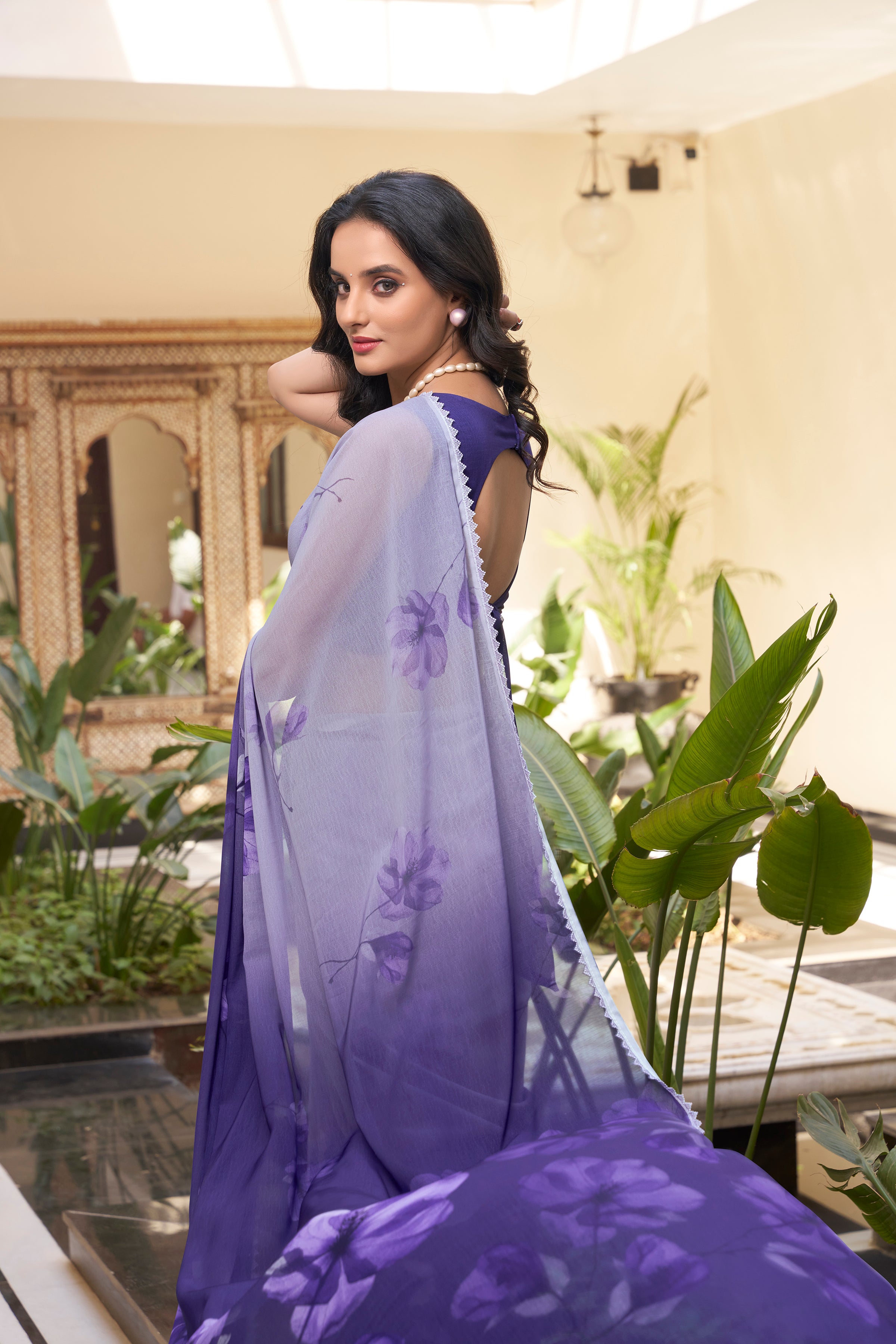 Purple Weightless Marble Printed Saree
