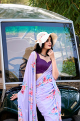 Float in Elegance Weightless Pink Marble Saree with Delicate Pearl Detailing