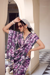 Gray Color Weightless Marble Printed Saree