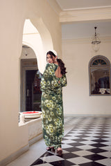 Mehendi Floral Printed Weightless Marble Saree