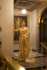 Golden Zari Weaving Tissue Silk Traditional Saree
