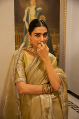 Golden Zari Weaving Tissue Silk Traditional Saree