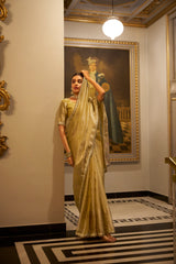 Golden Zari Weaving Tissue Silk Traditional Saree