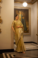 Golden Zari Weaving Tissue Silk Traditional Saree