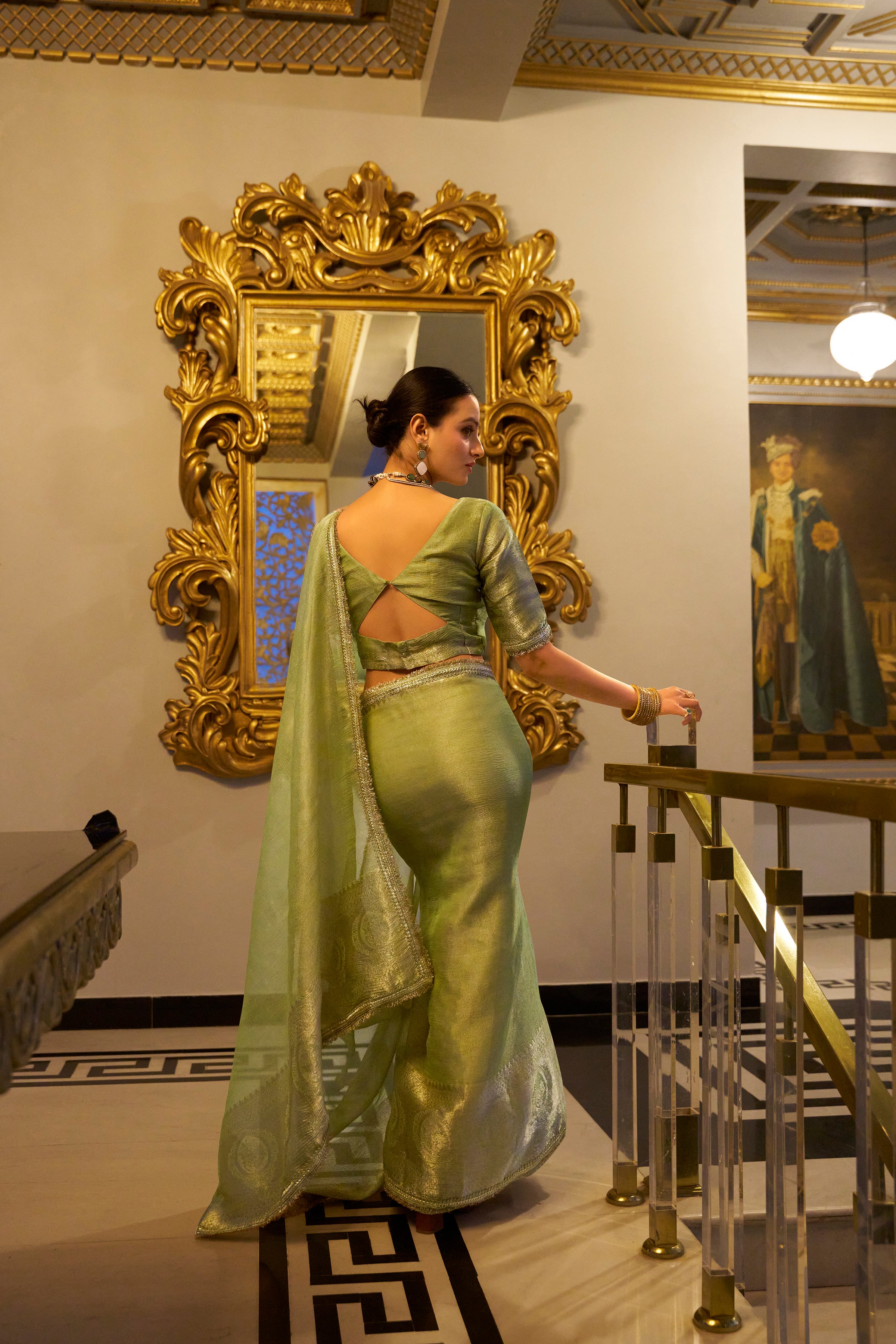 Pista Green Tissue Shimmer Saree