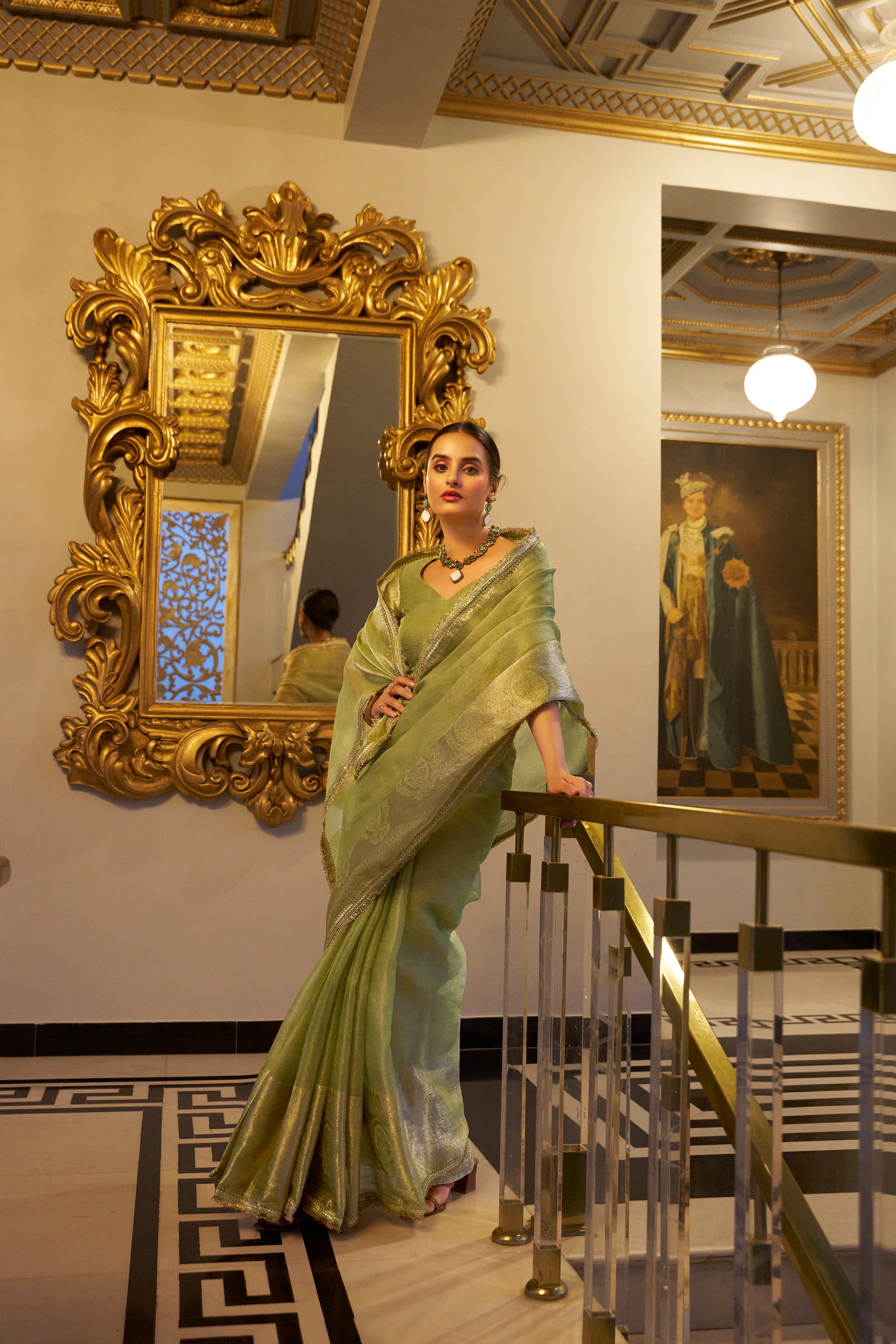 Pista Green Tissue Shimmer Saree