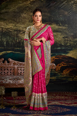 Pink Fusion of Madhubani and Bandhej Silk Saree