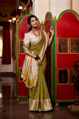 Green Color Weightless Jacquard Chex Saree