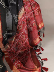 Black Pure Jacquard Silk Printed With Zari Weaving Work Saree