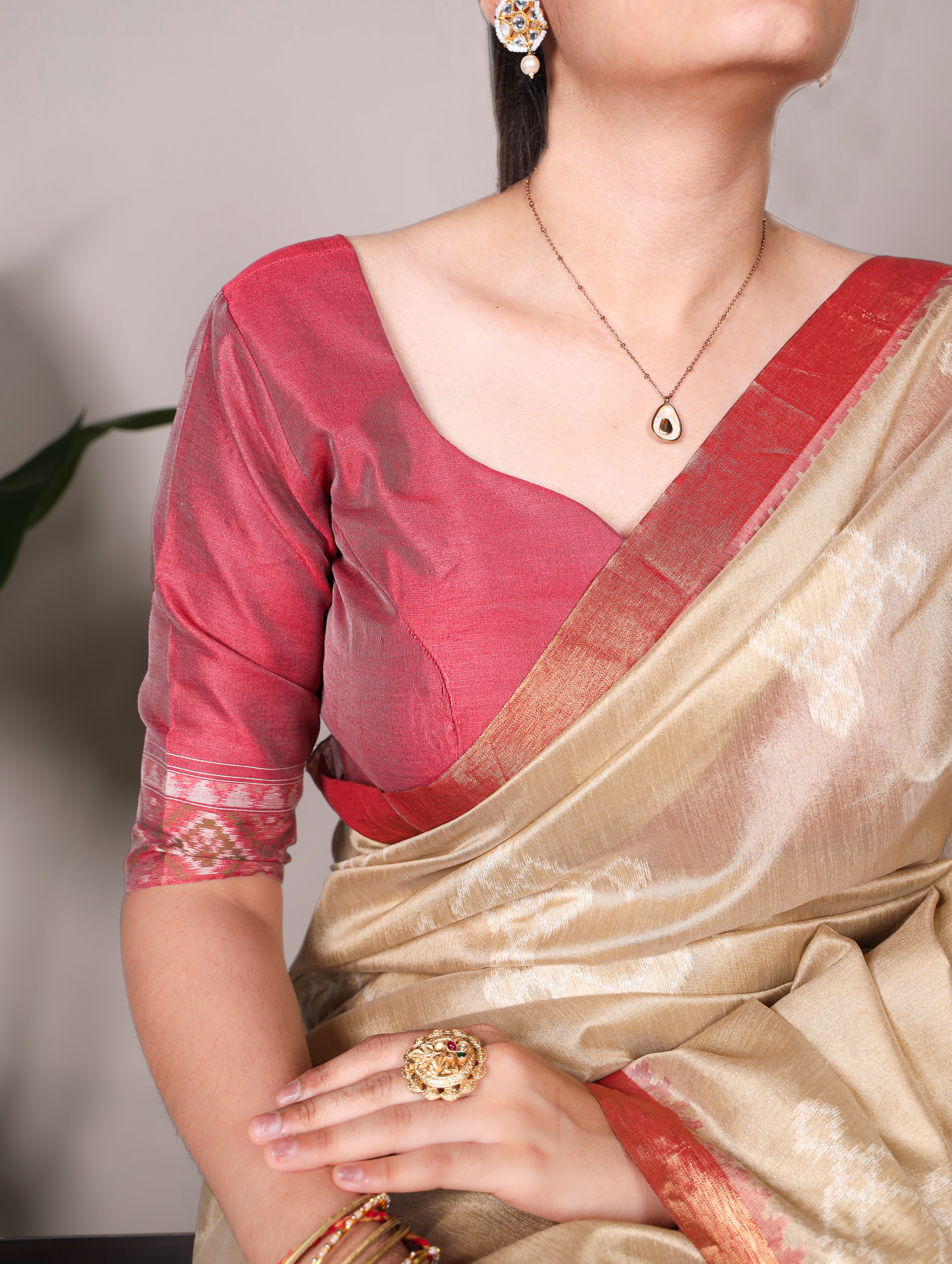 Cream Pure Jacquard Silk Printed With Zari Weaving Work Saree
