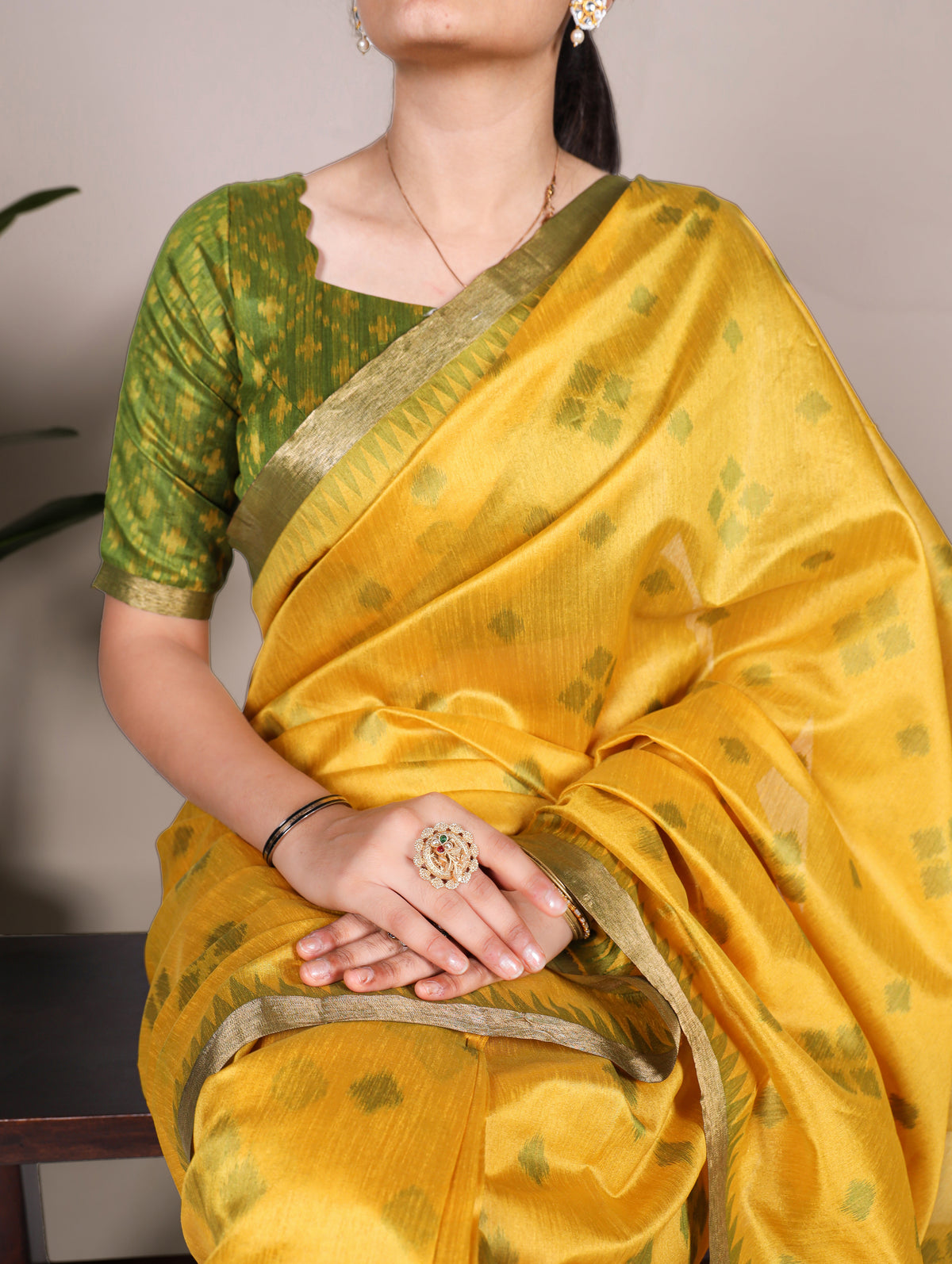 Yellow Pure Jacquard Silk Patola Print With Zari Weaving Work Saree