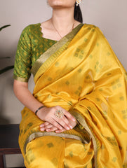 Yellow Pure Jacquard Silk Patola Print With Zari Weaving Work Saree