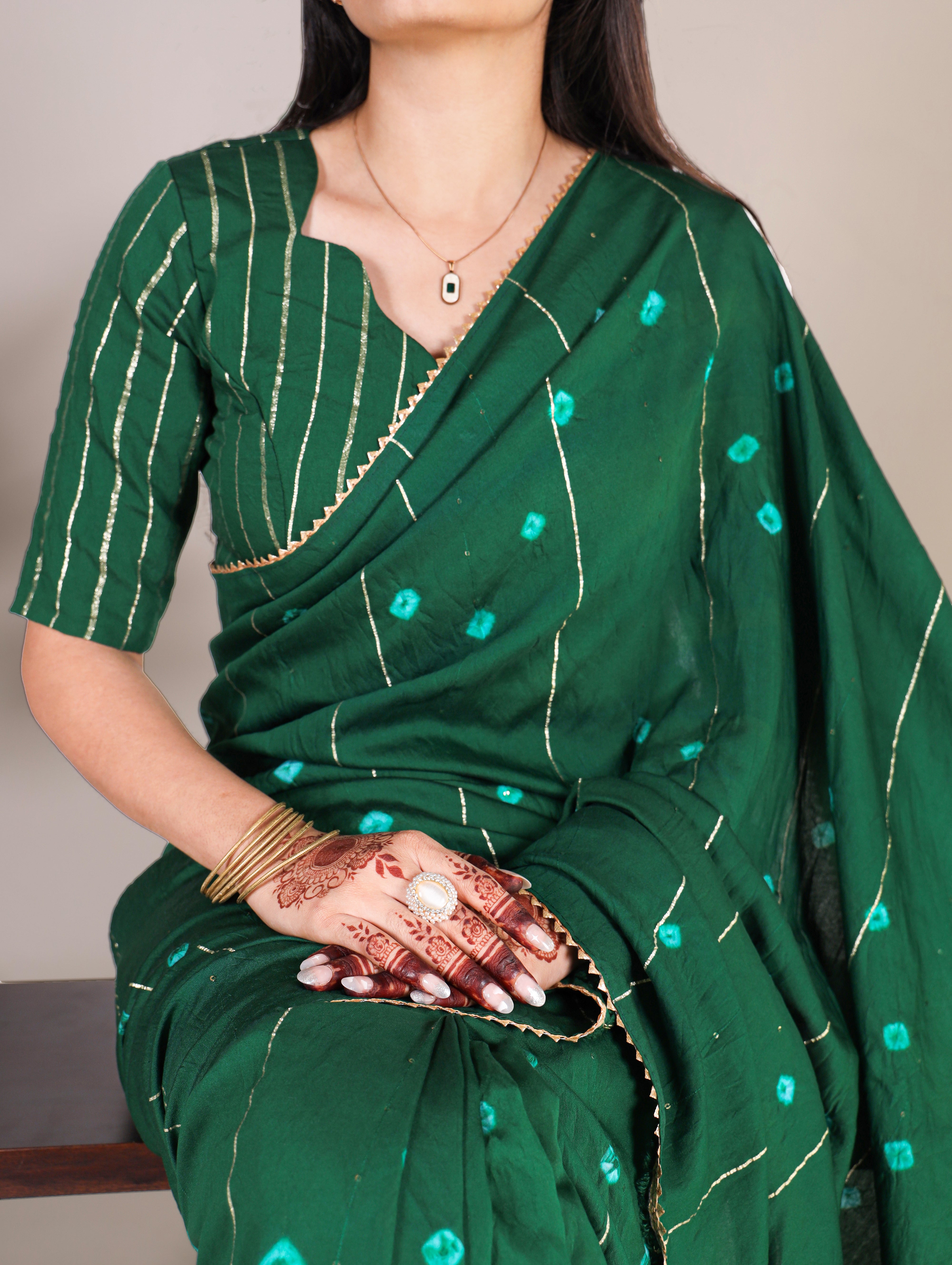 Green Pure Viscose Chanderi Sequins Viscose Saree