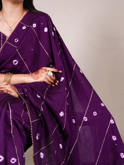 Purple Elegant Viscose Chanderi Saree
