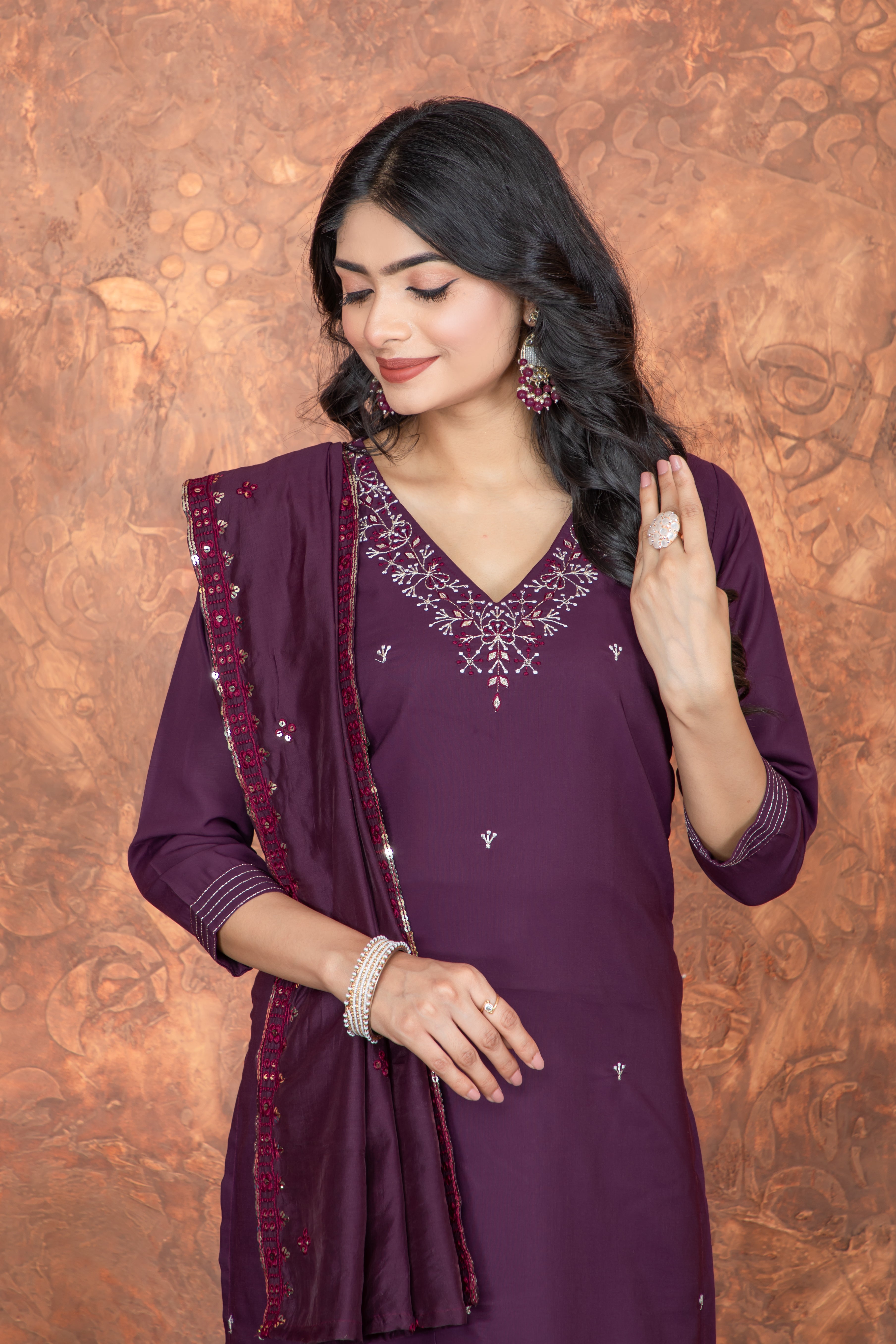 Women Woven Design Embroidered Kurta with Pyjama & Dupatta