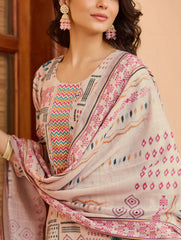 Stylish Printed Kurti Pant and Print with Lace Work Dupatta Set For Women and Girl