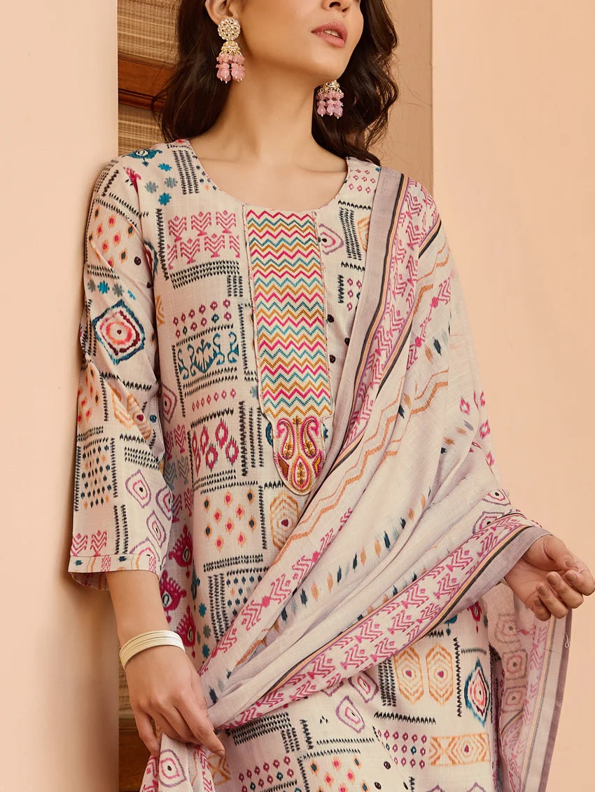 Stylish Printed Kurti Pant and Print with Lace Work Dupatta Set For Women and Girl