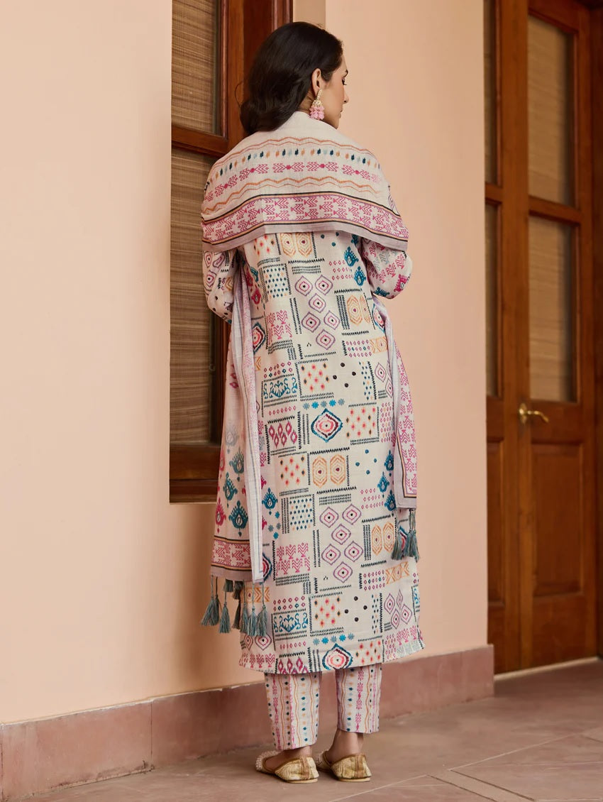 Stylish Printed Kurti Pant and Print with Lace Work Dupatta Set For Women and Girl