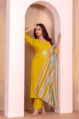 Trendy ROMAN SILK Kurta Pant Dupatta Set With Printed For Women
