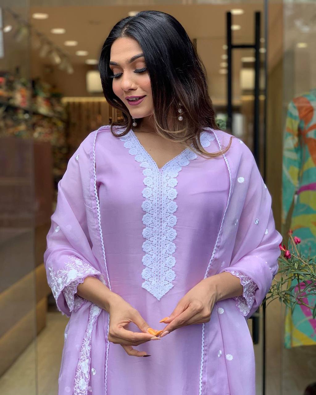 New Georgette Silk Kurtis Pant Whith Dupatta Set Collaction