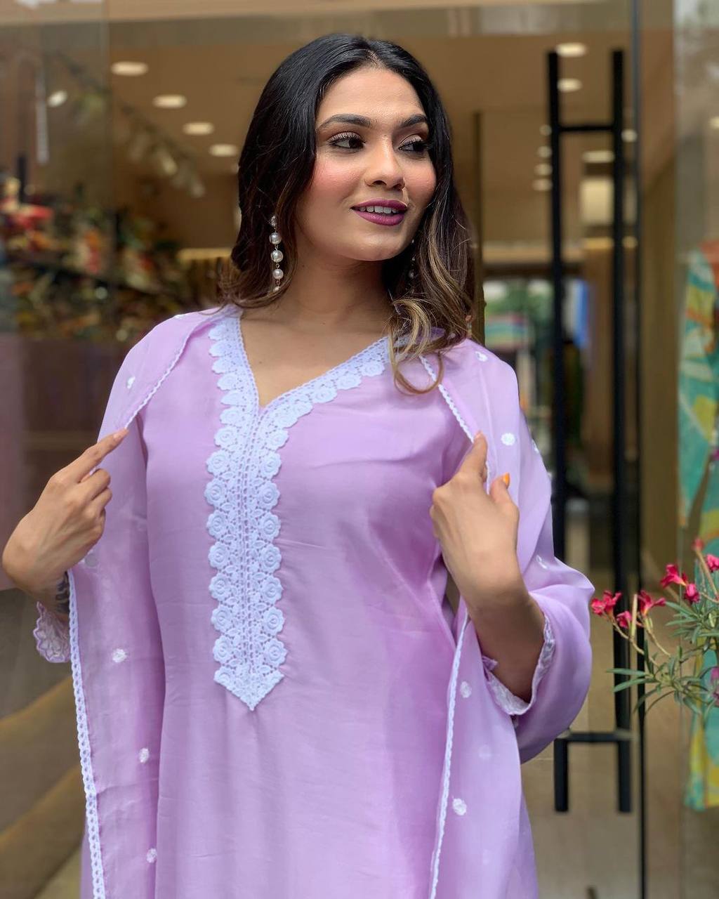 New Georgette Silk Kurtis Pant Whith Dupatta Set Collaction
