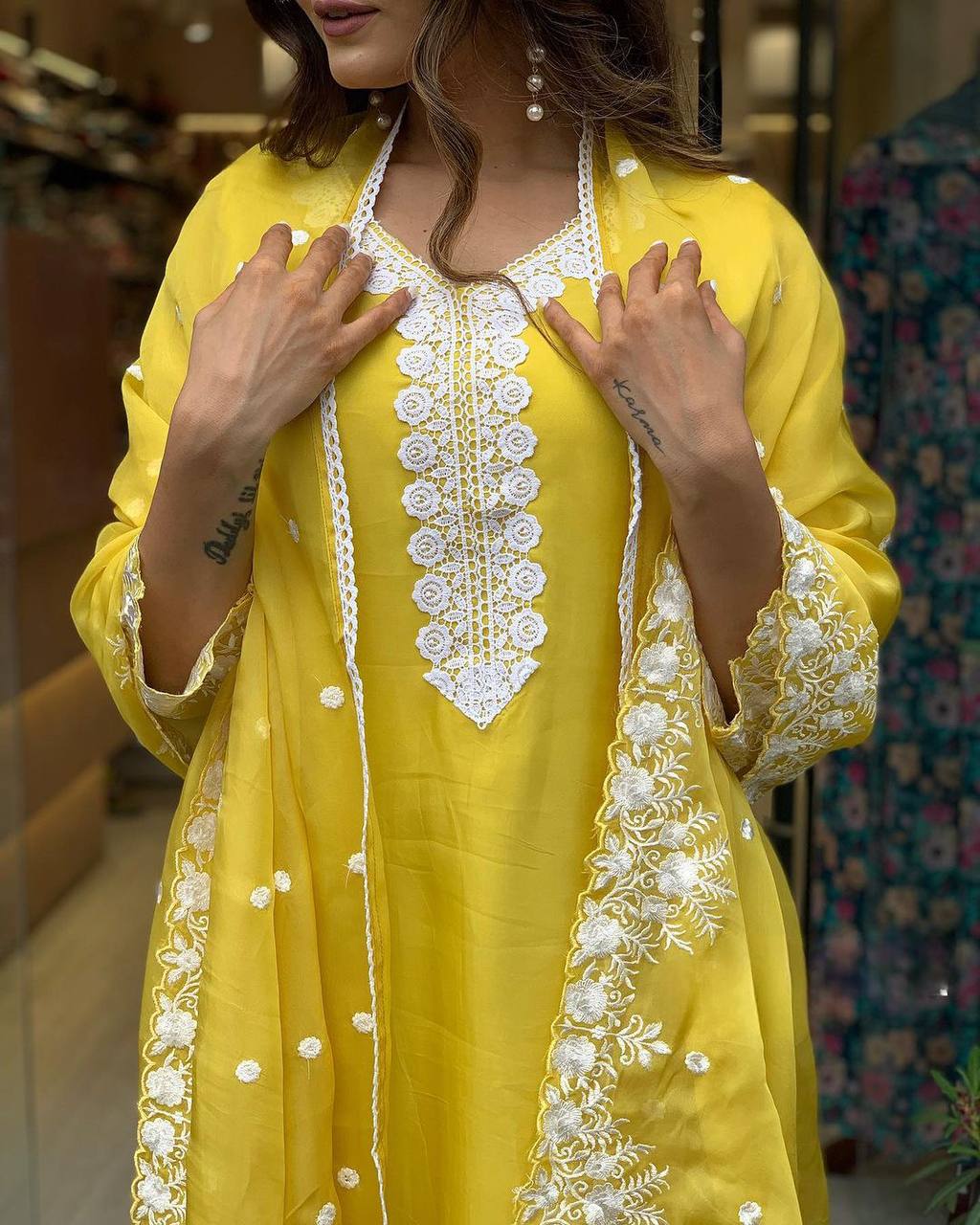 Premium Yellow Georgette Suit with Chanderi Bottom Embroidery for Celebrations Gatherings