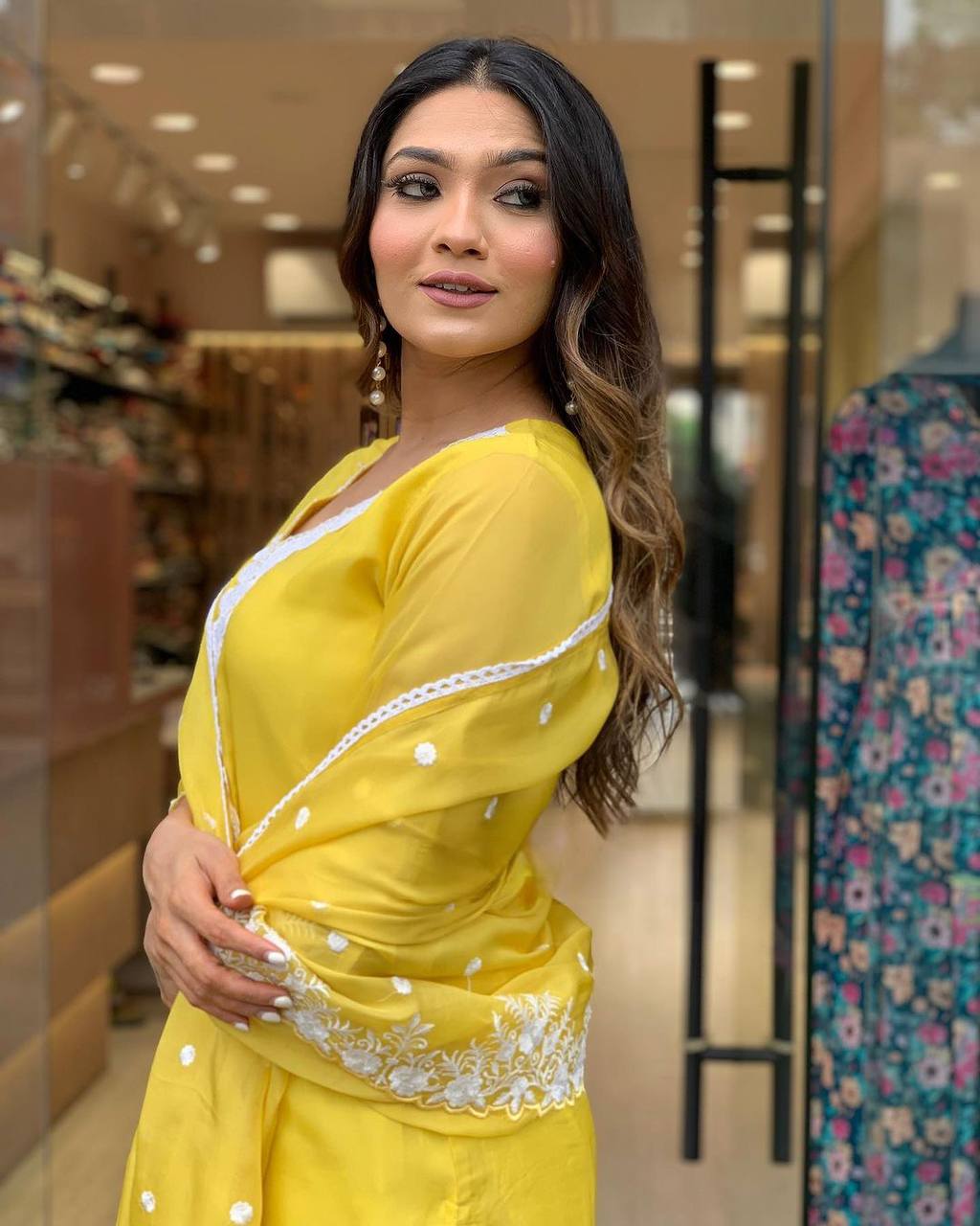 Premium Yellow Georgette Suit with Chanderi Bottom Embroidery for Celebrations Gatherings