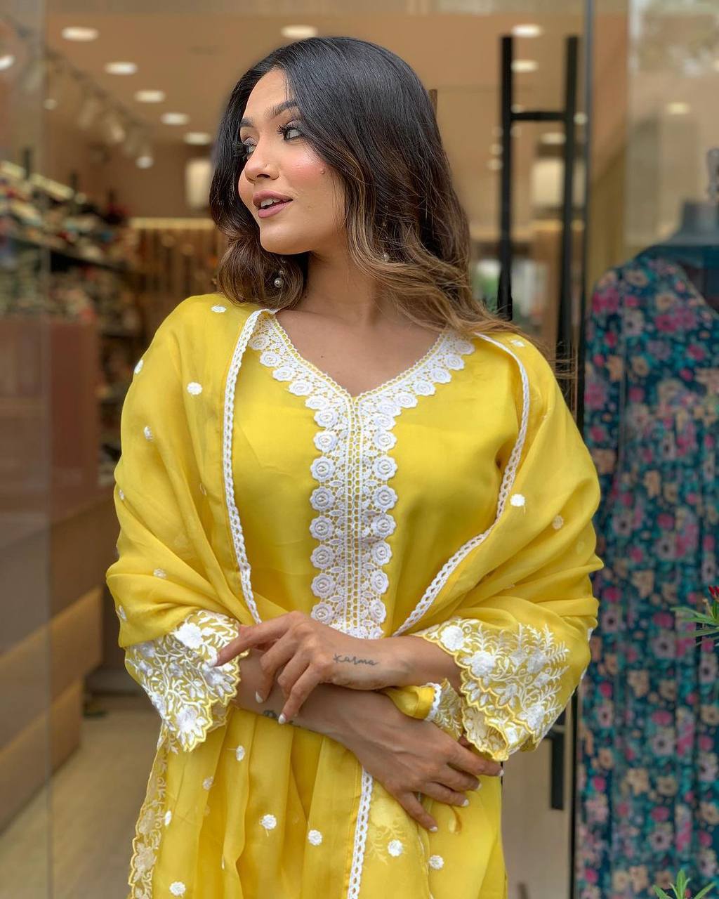 Premium Yellow Georgette Suit with Chanderi Bottom Embroidery for Celebrations Gatherings