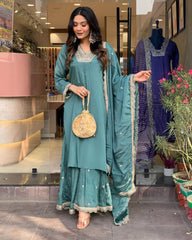 NEW DESIGNER PARTY WEAR LOOK PURE CHINON SILK TOP PALAZZO AND Dupatta