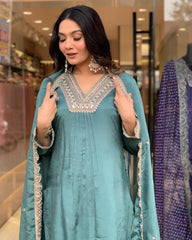NEW DESIGNER PARTY WEAR LOOK PURE CHINON SILK TOP PALAZZO AND Dupatta