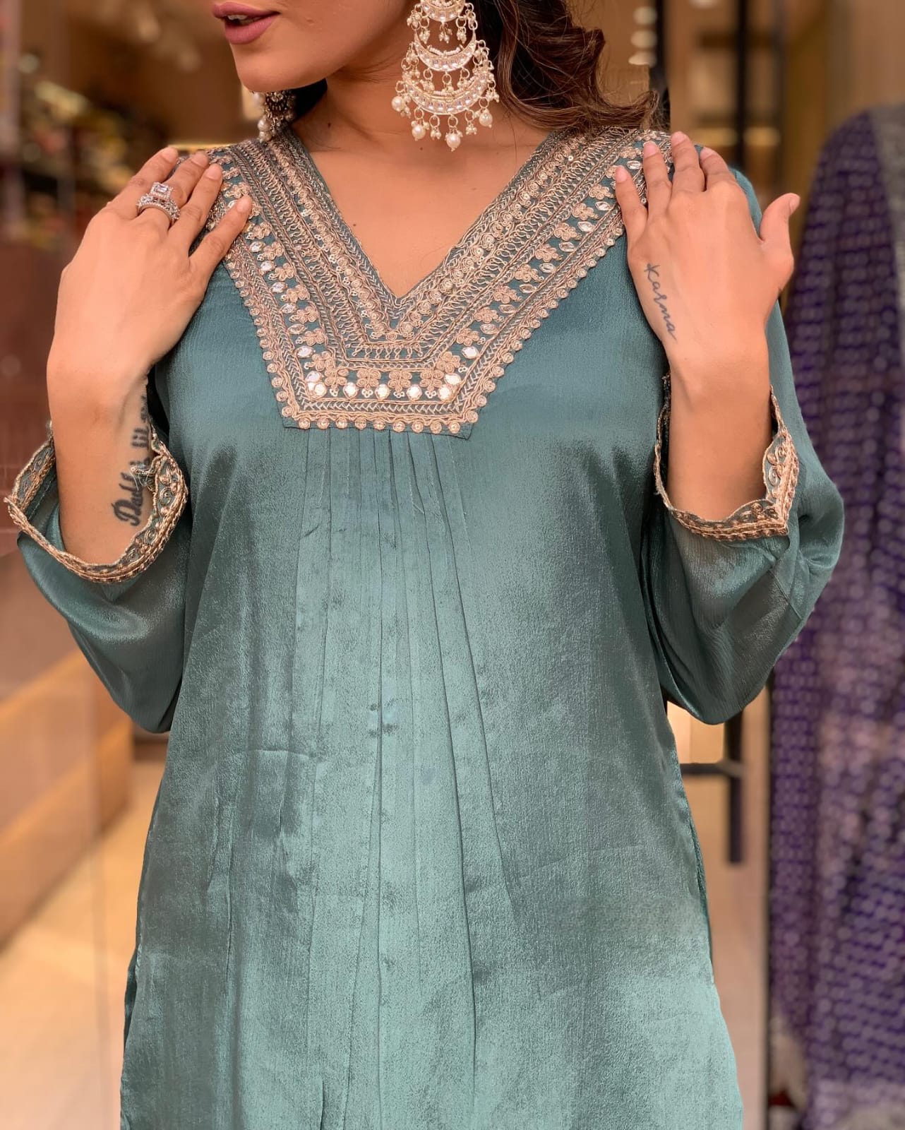 NEW DESIGNER PARTY WEAR LOOK PURE CHINON SILK TOP PALAZZO AND Dupatta