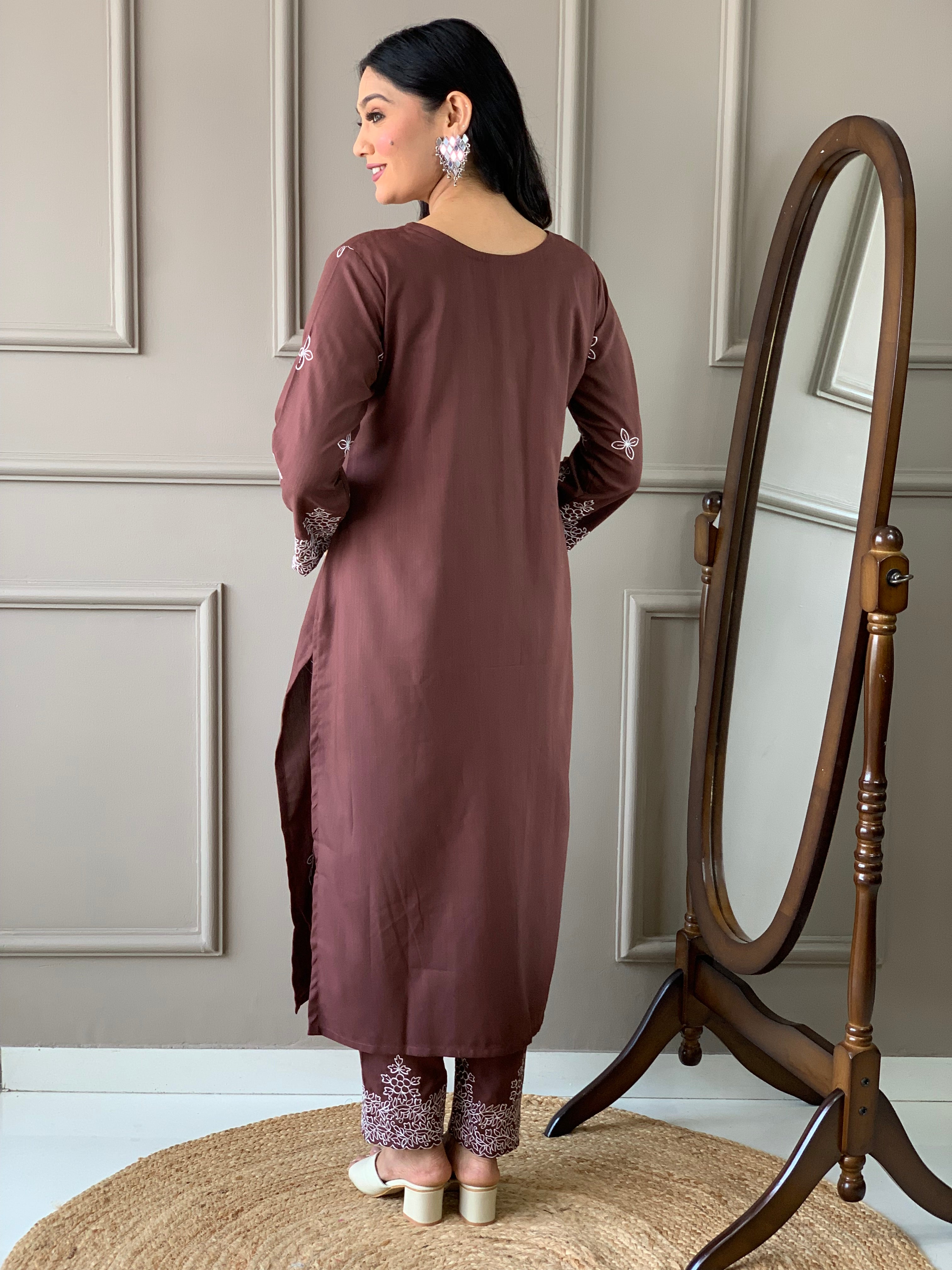 Elegant Maroon Chikankari Embroidered Kurta Set with Dupatta