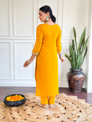 Yellow Embroidered Chanderi Silk Kurta set