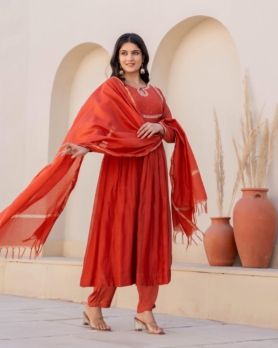 Women's Trending Viscose Silk Kurti Set with Embroidery Work