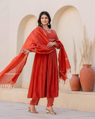 Women's Trending Viscose Silk Kurti Set with Embroidery Work