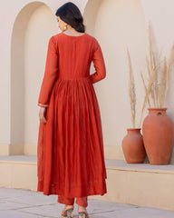 Women's Trending Viscose Silk Kurti Set with Embroidery Work