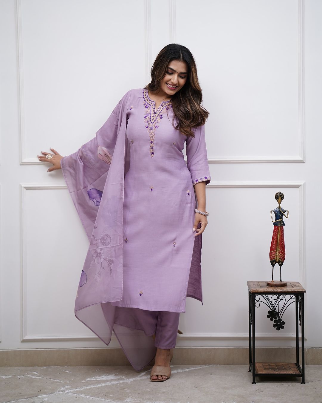 Women’s Beautiful Embroidered Work Kurti Pant and Printed Dupatta Set